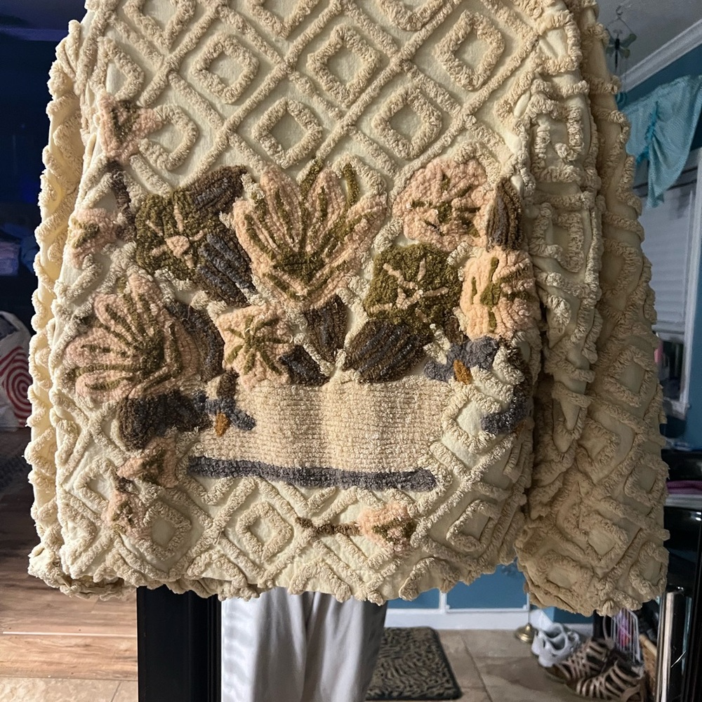 Textured Cream Jacket with Floral Design